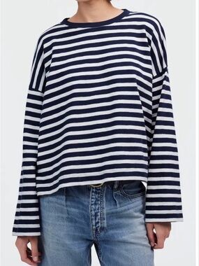 Madewell Easy Stripe Long Sleeve Top - Navy & White